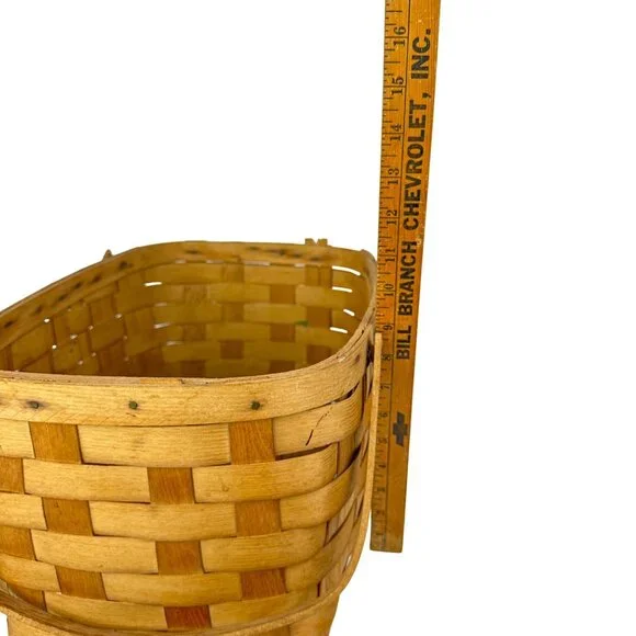 Vtg Basketville Woven Wood Picnic Basket Swing Handles Farmhouse Rustic Decor - Picture 7 of 16